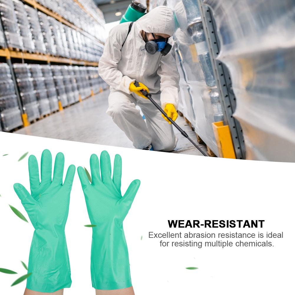 5Pairs Reusable Nitrile Gloves Solvent Resistant Anti Acid Alkali Home Work Laboratory Hand Protection Glove 32cm Length
