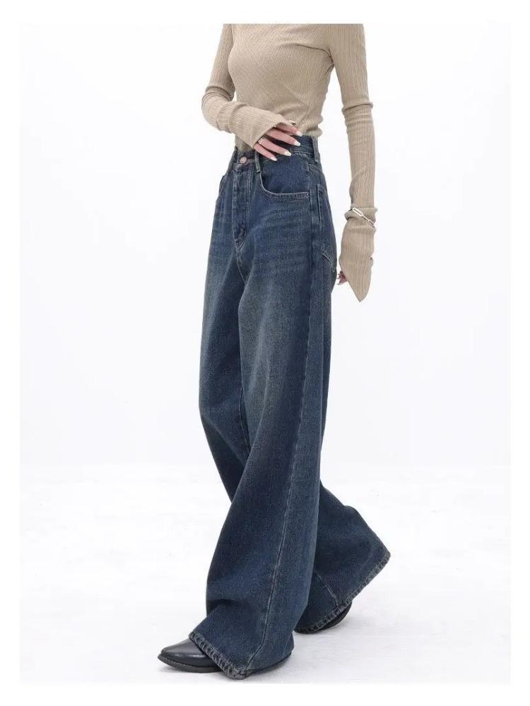 Amerykańskie jeansy vintage z wysokim stanem i oversize dla kobiet, luźne, luźne, Y2K, szerokie nogawki, modne, streetwear, niebieskie, dżinsowe spodnie