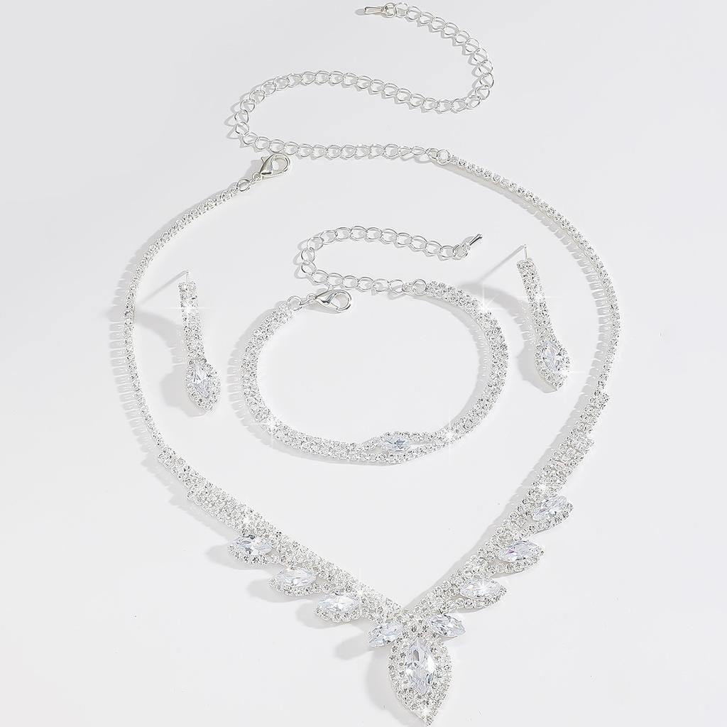 Luxury Jewelry Glass Zircon Wedding Party Necklace Earrings Set Dress Dress Dinner Clavicle Necklace