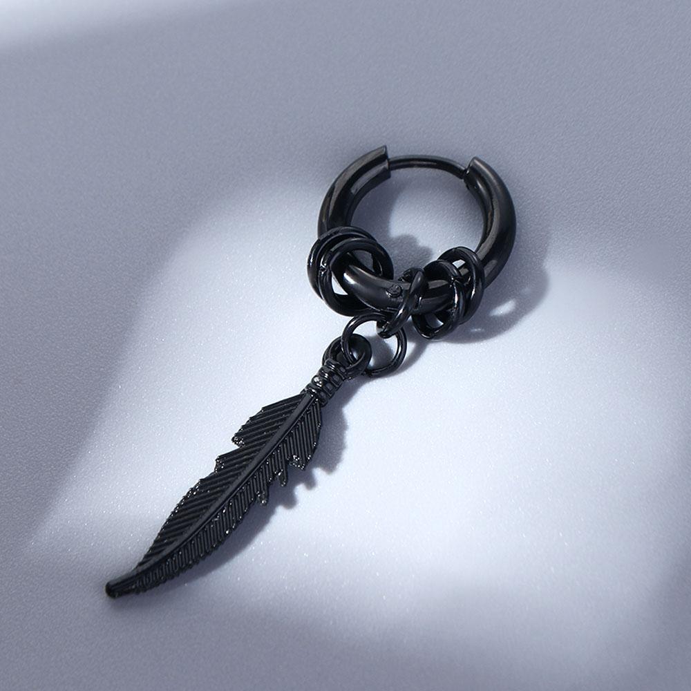 Korean Gift Zinc Zinc Alloy Men Fashion Jewelry Feather Hoop Earrings Stainless Steel Cross Stud Earrings