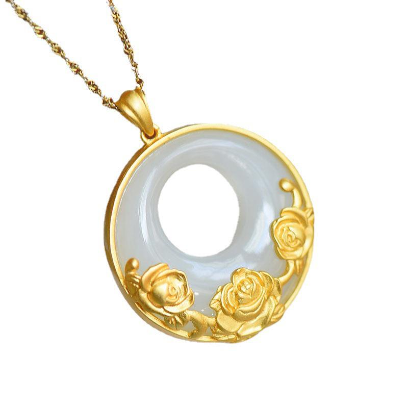 Gold-Plated Clavicle Chain Necklace with Hetian Jade - Elegant Retro Fashion for Women