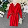 Autumn and Winter New Korean Version of Retro Slimming Knit Buttock Dress