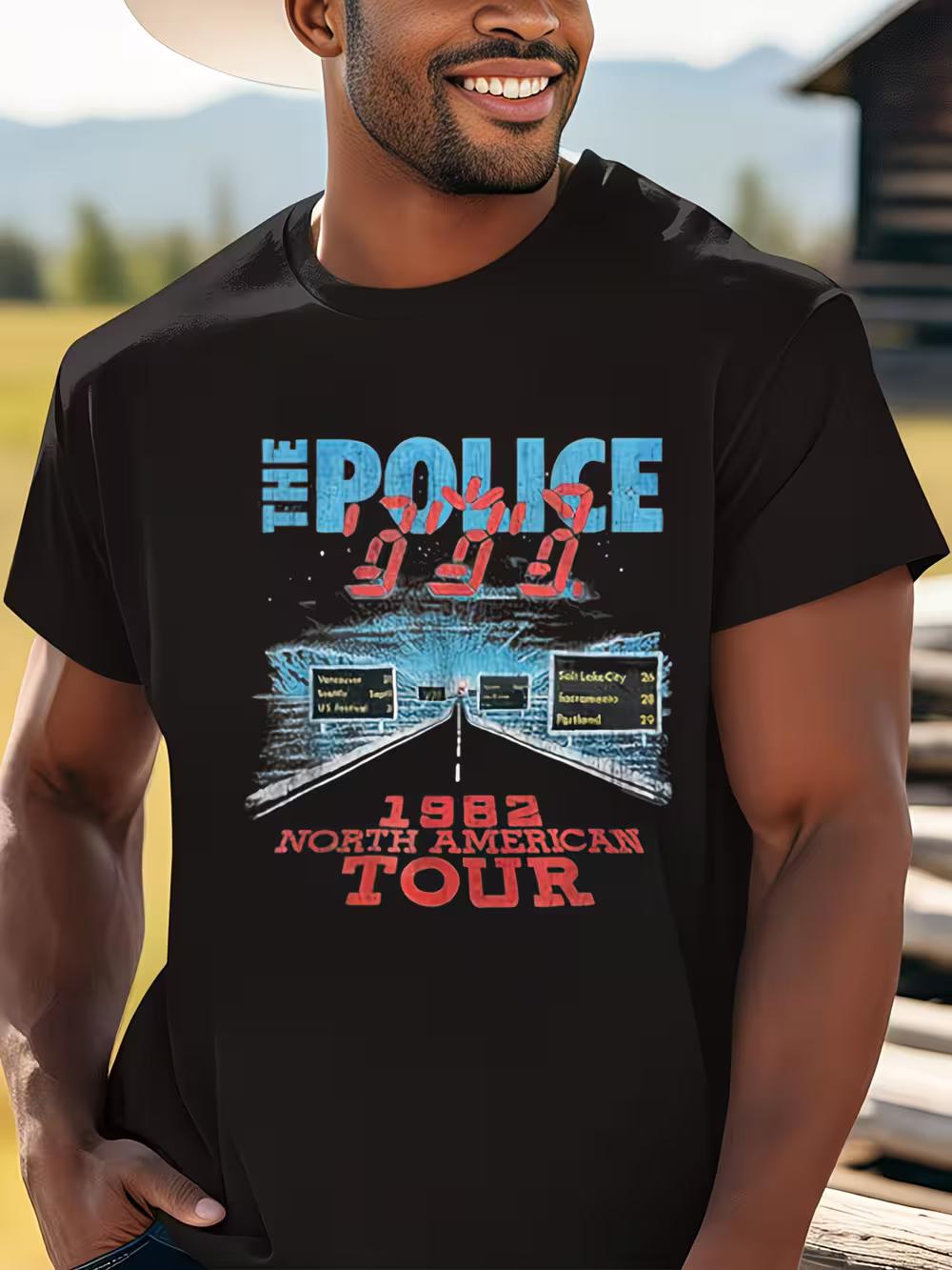 Men S Vintage 1982 North American Tour V2 Rock Band T-Shirt Featuring a Police Graphic Print XXXXL
