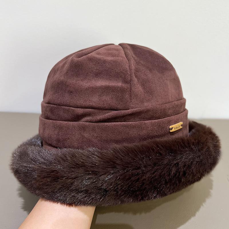 Hat Women's Winter New Plush Bucket Hat Thickened Warm Cotton Hat Lei Feng Hat Winter Plush Faux Fur Trim Winter Bucket Hat