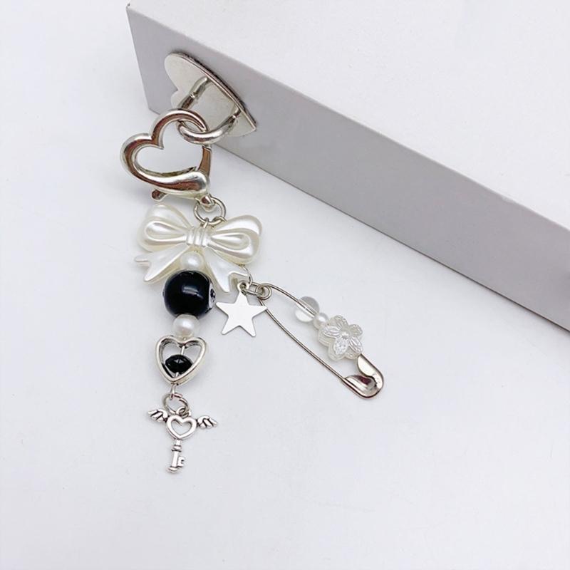 Elegant fjärilsnyckelring hänge för kvinnor snygg väska tillbehör telefonkedja prydnad hjärtpärlfärgad mobiltelefon hänge