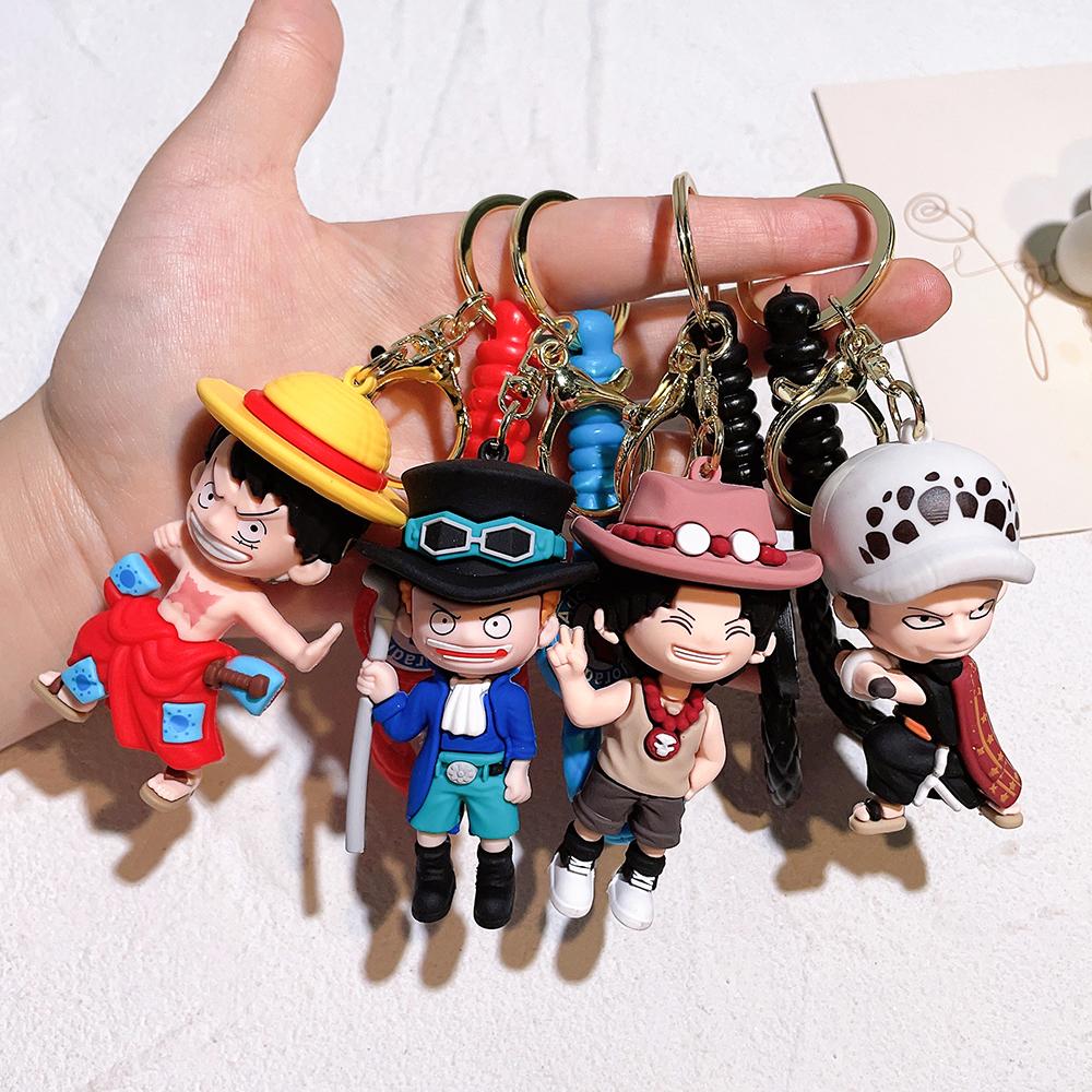 One Piece Anime 3D Silikon Schlüsselanhänger Set Geflochtenes Armband Luffy Zoro Ace Law Chopper Sabo Taschenanhänger Anhänger Geschenk Für Fans