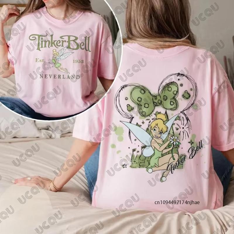 Retro    Tinker Bell 1953 Neverland Peter Pan Magical Print WoUnisex Cotton Tshirt Summer Short Sleeve Tees Casual Couple Top