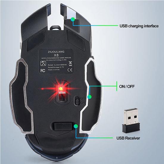 Free Wolf X8 Silent 2,4 GHz 2400 DPI 6 Tasten Kabellose optische Maus USB-Empfänger