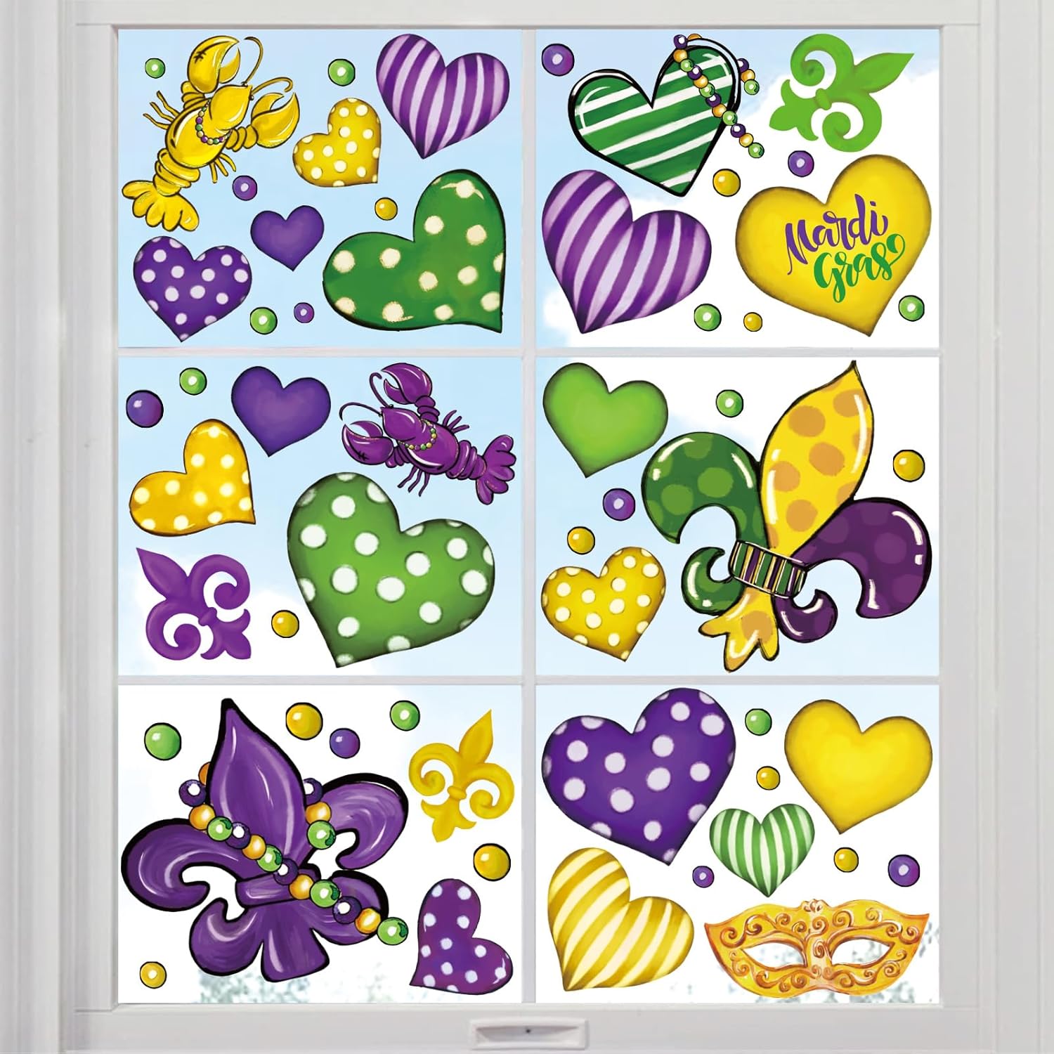 9 Листов Наклейки на Окно Mardi Gras Маскарадная Маска Лобстер Ребел Декорации на Окна для Маскарадной Вечеринки Праздничного Дома Школы Офиса