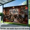 2D Vintage Motorrad Werkstatt Kulisse Banner - Biker Party Foto Hintergrund