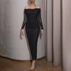 Women's Summer Temperament Sheath Long Sleeve Mesh Long Dresses