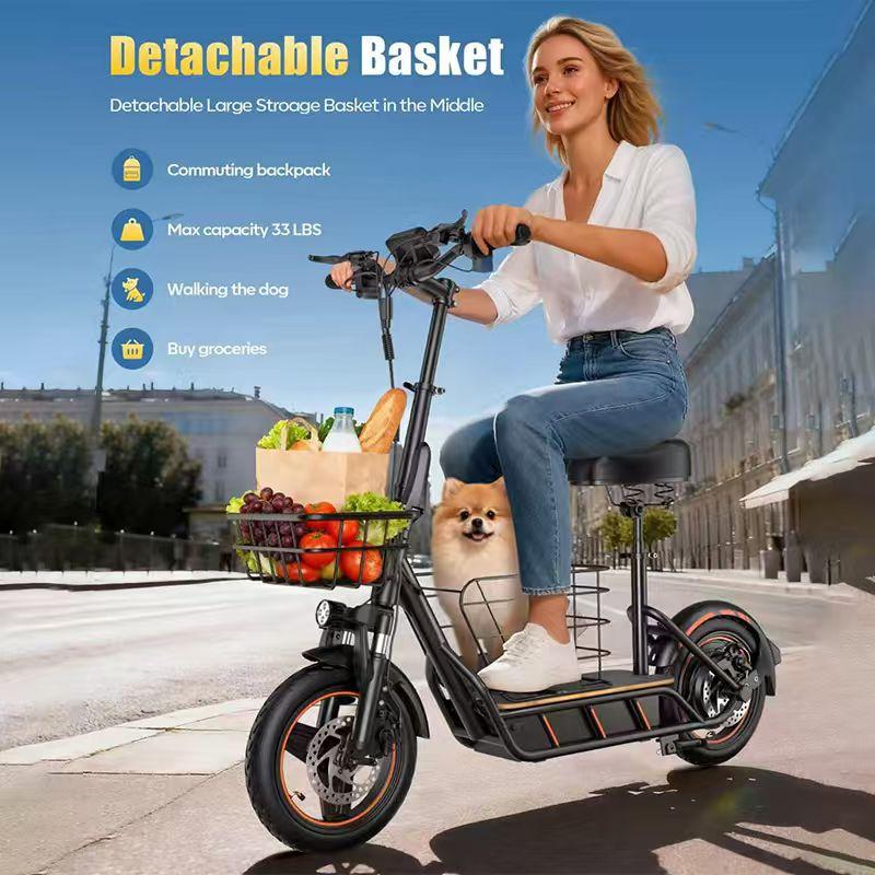 Monopattino Elettrico Pieghevole per Adulti con Cestino Portaoggetti, Motore 600W Batteria Rimovibile 36V, Ruota Pneumatica da 14'' Max 35KM/H E-Scooter da Pendolare