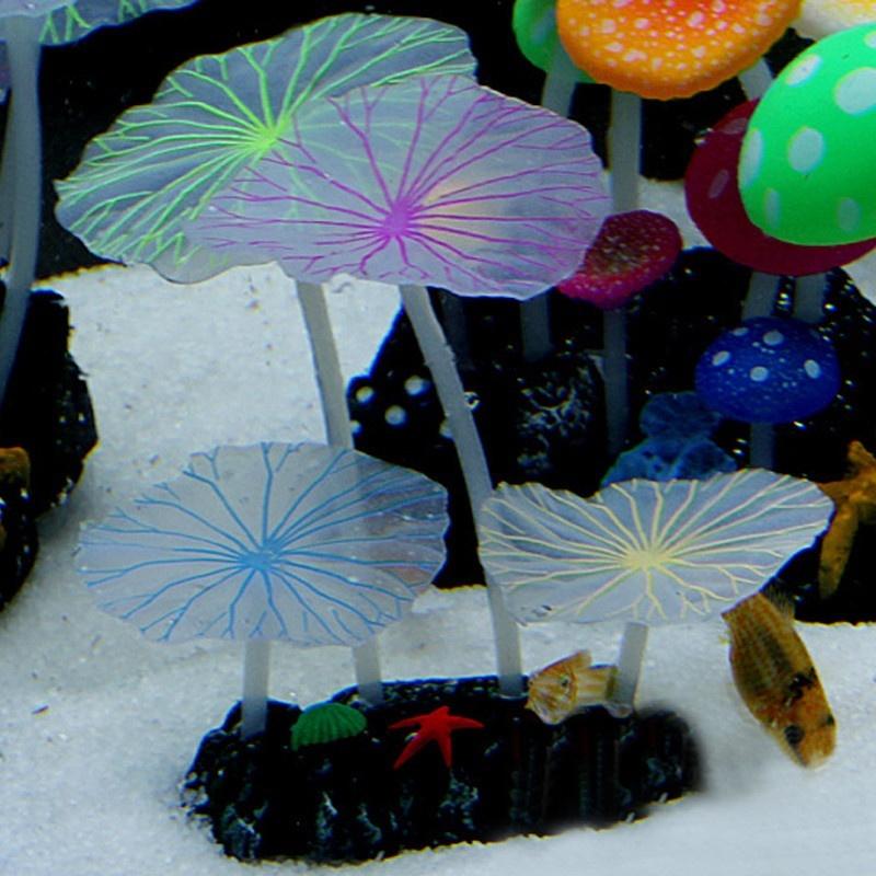 1pc Aquariums Accessories Artificial Coral Reef Glowing Lotus Leaf Mushroom Luminous Stones Fish