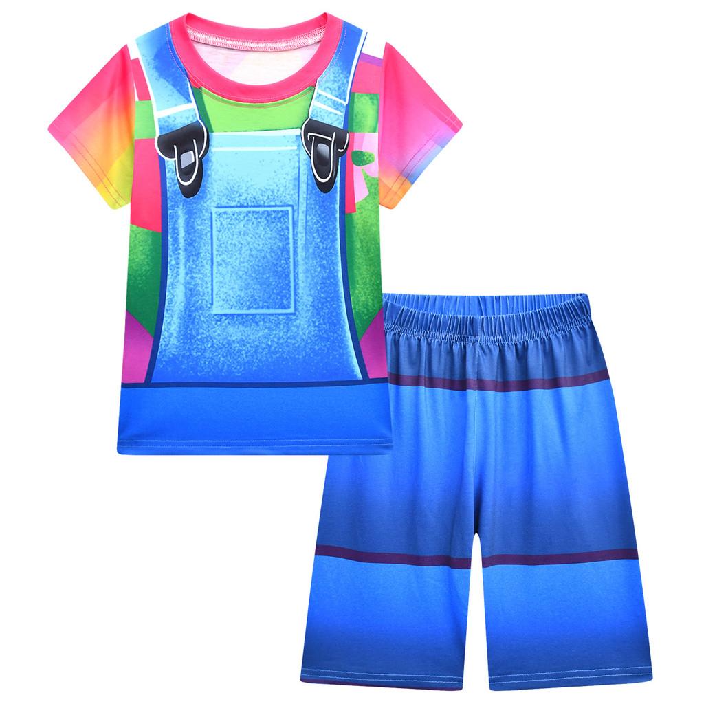 19757 Детские Мальчики Девочки Радужный Roblox С Принтом Футболка Топ Штаны Шорты Комплекты 110cm синий