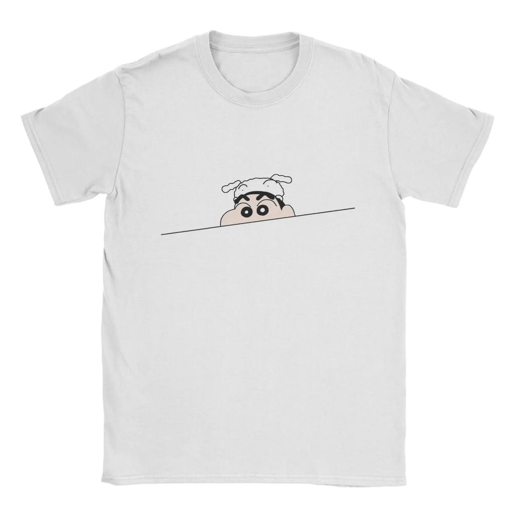 Kawaii Crayon Shinchan Blushing Tshirts Unisex Round Neck Short Sleeve Top Tee Cotton Summer Clothing