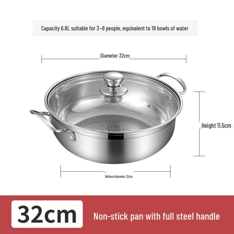 Double Flavor 304 Stainless Steel Hot Pot with Handles - Large Capacity for Clear Soup & Spicy Pot, Induction Cooker Compatible