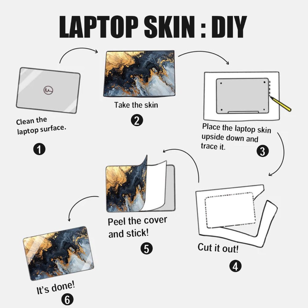DIY A+C Side 15inch Laptop Stickers Skins Marbling Texture Waterproof Notebook Computer Cover Skin Scratch-proof PVC