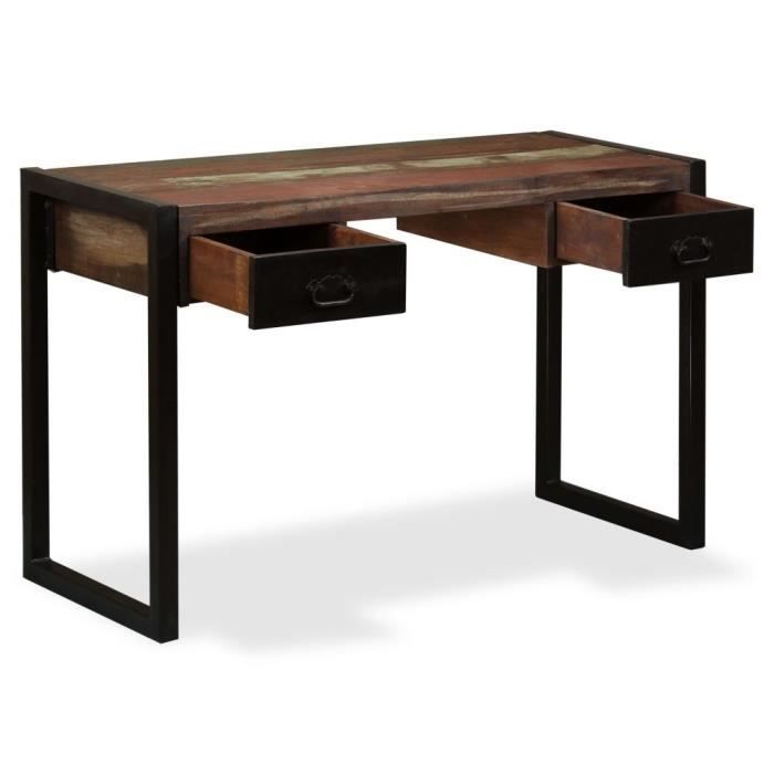 Bureau en bois de récupération massif avec 2 tiroirs - vidaXL - 120x50x76 cm - Laqué - Noir
