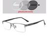 Outdoor Shade Anti-UV Semi-Rimless Photochromic Gray Square With Prescription Eyeglasses Alloy Metal Short-sighted Eyewear 0 -0.5 -0.75 Up To -6