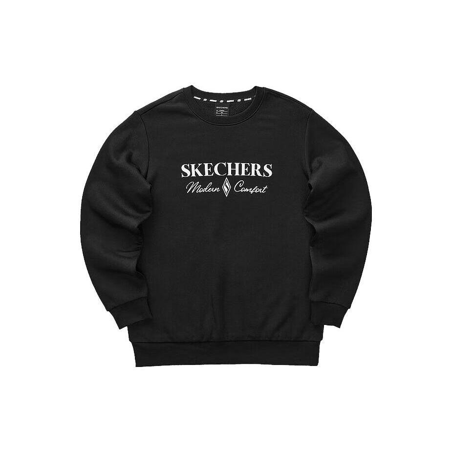 Skechers Letter Round Neck Knitted Fleece Pullover Sweatshirt Unisex sweatshirt Carbon-Black L423M173-0018 XL