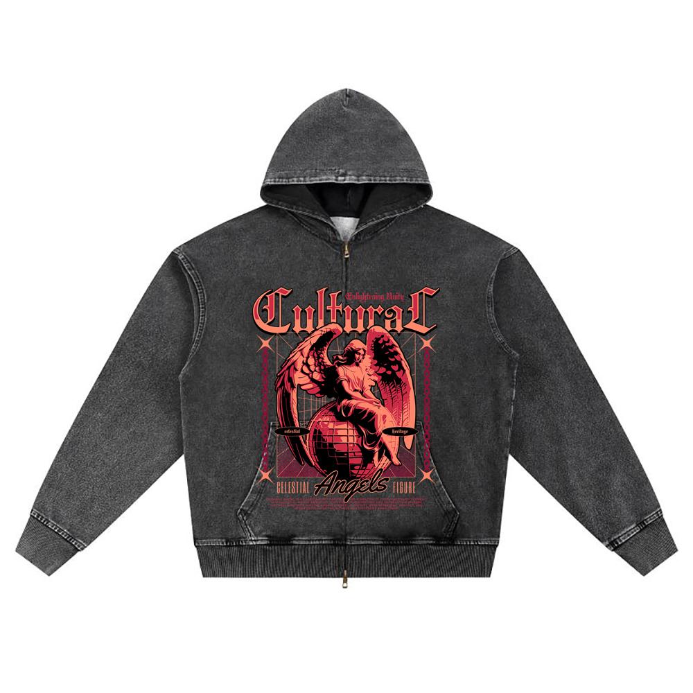 

Худи на молнии из вязаного денима с принтом DTG Angel Streetwear Brother S