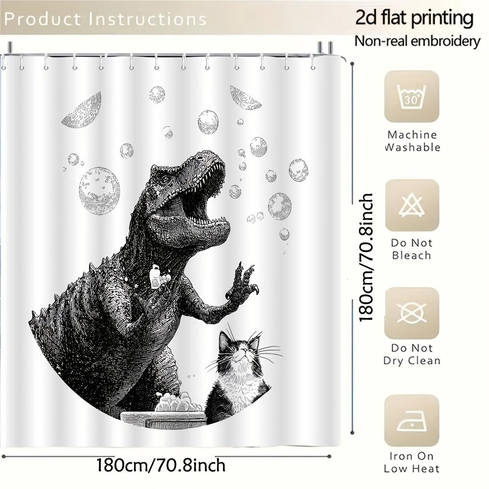 Tyrannosaurus Rex With Soap Shower Curtain – Dinosaur Holding Bubbles, 2D Flat Print, Polyester, 70.8"X70.8"Inch