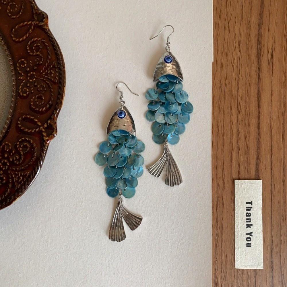Scaly Imitation Shell Tassel Earrings Elegant Dangle Earrings Retro Fish-shaped Earrings  Party