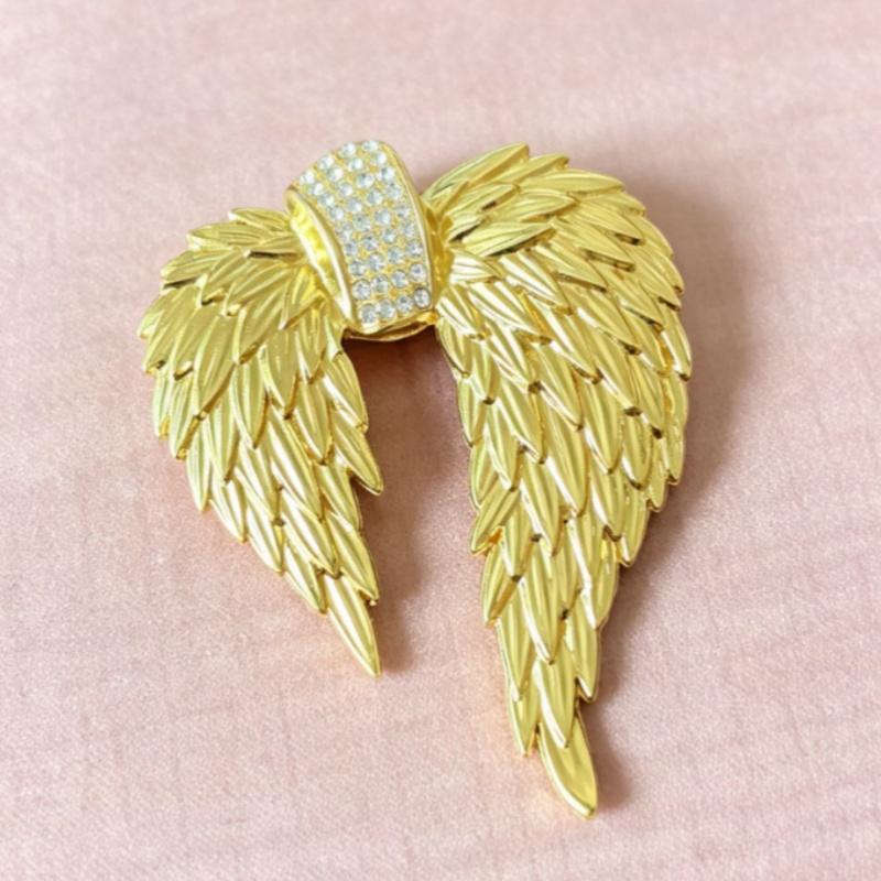 Unisex Alloy Feather Wings Brooch with Shiny Rhinestone Trendy Lapel Pin for Party Banquet Outfit Jewelry Accessory
