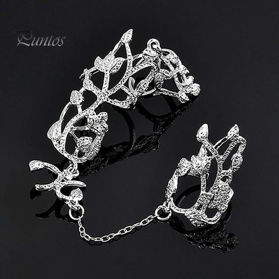 Finger Chain Ring Flower Pattern Jewelry Adjustable Women's Fashion Women Link for Wedding
