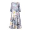 Women's Casual Comfortable Floral Print Three Quarter Sleeves Cotton Pocket Dress