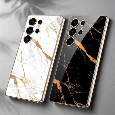 Luxury Plating Painted Glass Case for Samsung Galaxy S25 S24 Ultra Shockproof Soft Edge Hard Cover for Galaxy S25 Ultra Case