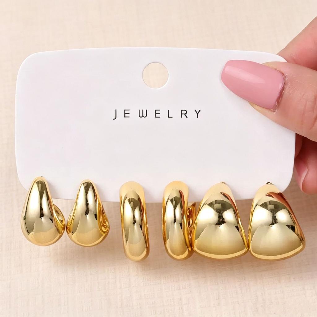 European and American new high-end gold personality exaggerated CCB earrings creative circle earrings set pair