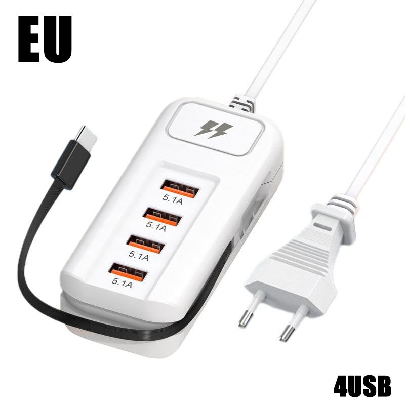 

Быстрое зарядное устройство PD 66 Вт 4 порта USB Зарядное устройство для телефона Многофункциональная настольная зарядная док-станция Адаптер питания Вилка ЕС США 4USB EU Plug