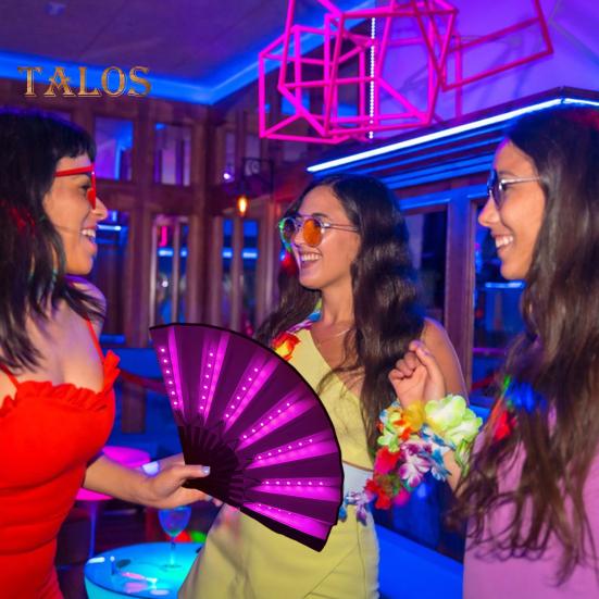 2 Pcs LED Lighted Dance Fans Foldable Handheld Rave Fans Light-up Folding Fans for Stage Performance Birthday Party Wedding