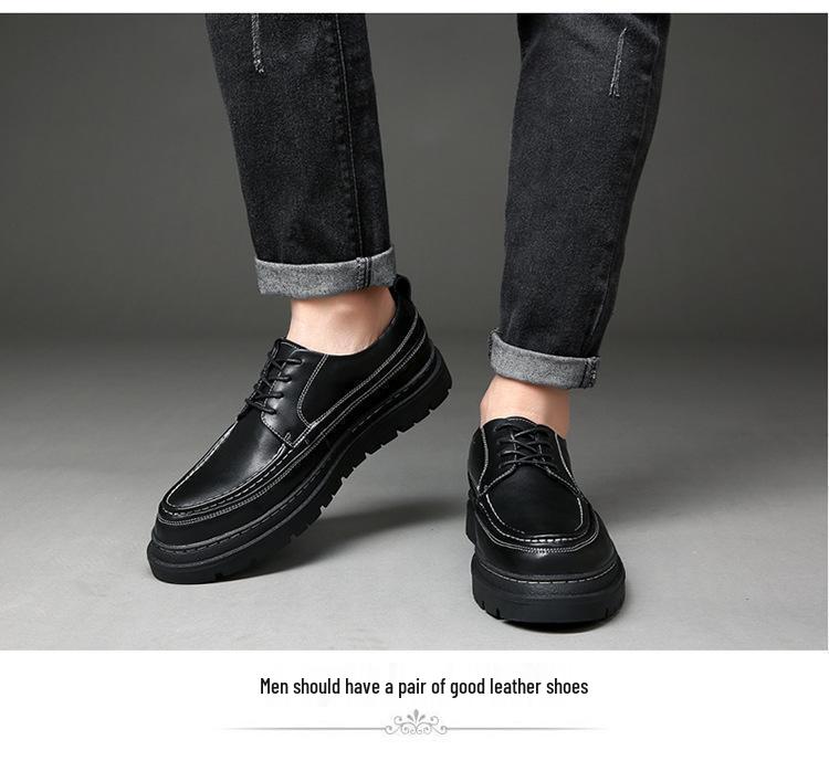 2025 Höst Herr Koreansk Stil Läderskor - Mångsidiga, Trendiga, Tjocksulade Brittiska Casual Sneakers