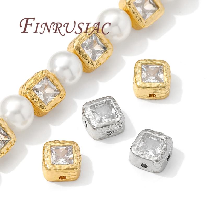8mm 18K Gold Plated Square Spacer Bead For Jewelry Making,Zircon Bead For Bracelets,Separators For Beads,DIY Beading Accessories