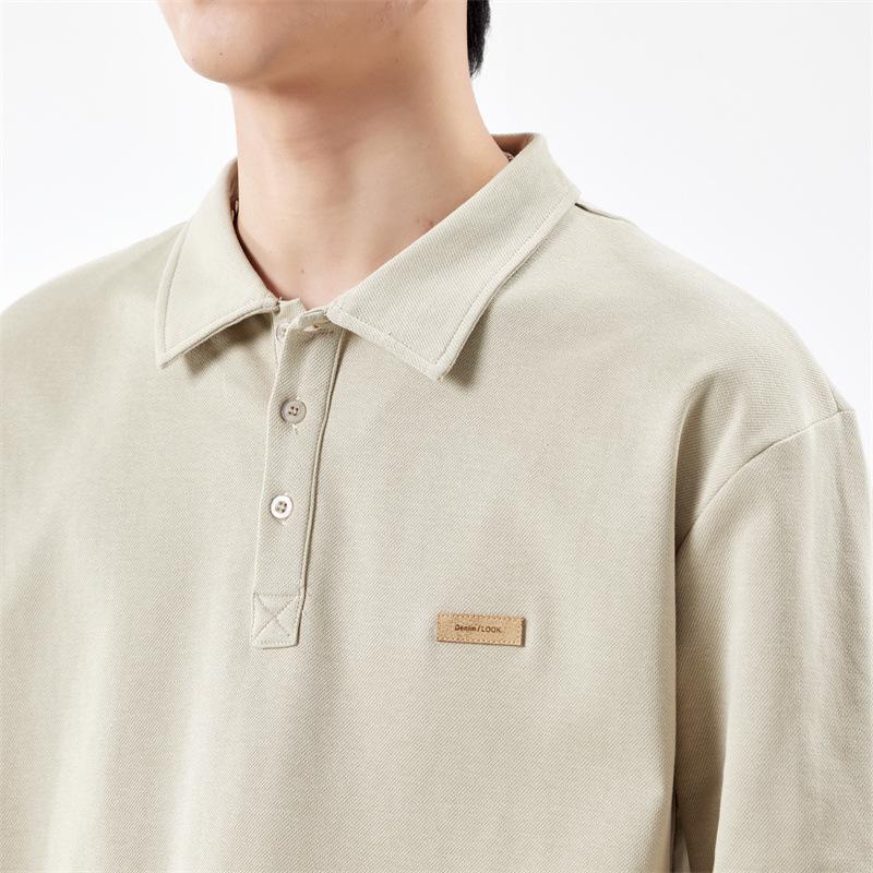 Heavy Textured Sweater Men'S Autumn Loose Lapel Polo Shirt Youth Sports And Leisure Long-Sleeved T-Shirt