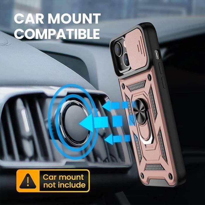 Coque pour iPhone 14 Plus - Antichoc - Rose - Protection Caméra - Support Intégré - Verres Trempés
