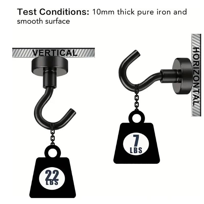 6 Stück Schwarzer Magnethaken 15 lbs (Ca. 7 kg) Innenaufhängungen, Küchen, Arbeitsplätze, Büros und Garagen