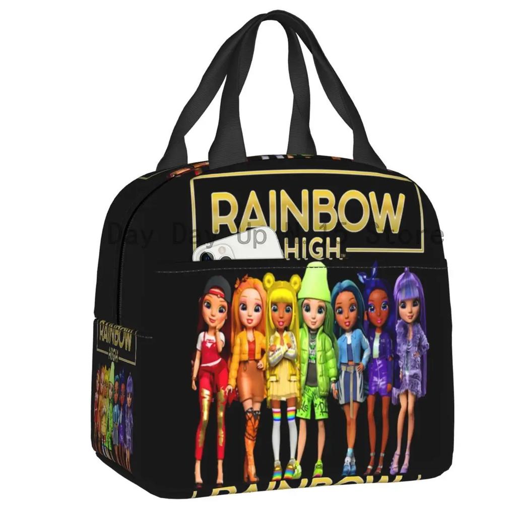 Rainbow High Insulated Lunch Bag for Outdoor Picnic Cartoon Anime Tv Portable Thermal Cooler Lunch Box Women Kids