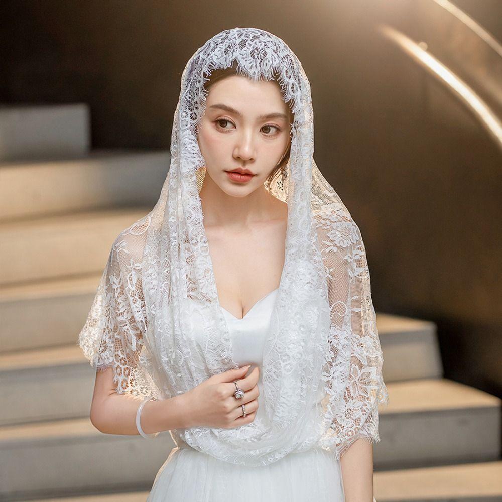 Elegant Bride Mantilla Spanish Style Head Covering Vintage Lace Veil  for Women