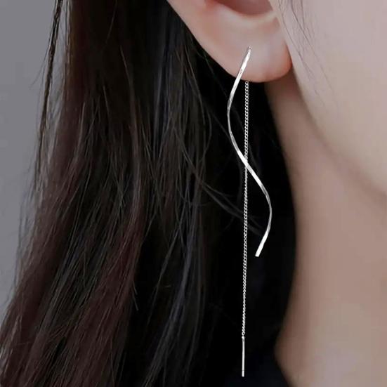 1 Pair S-shaped Tassel Earrings, Wavy Curve Design Long Earrings, Commuting Style Face Slimming Earrings for Jewelry Gift