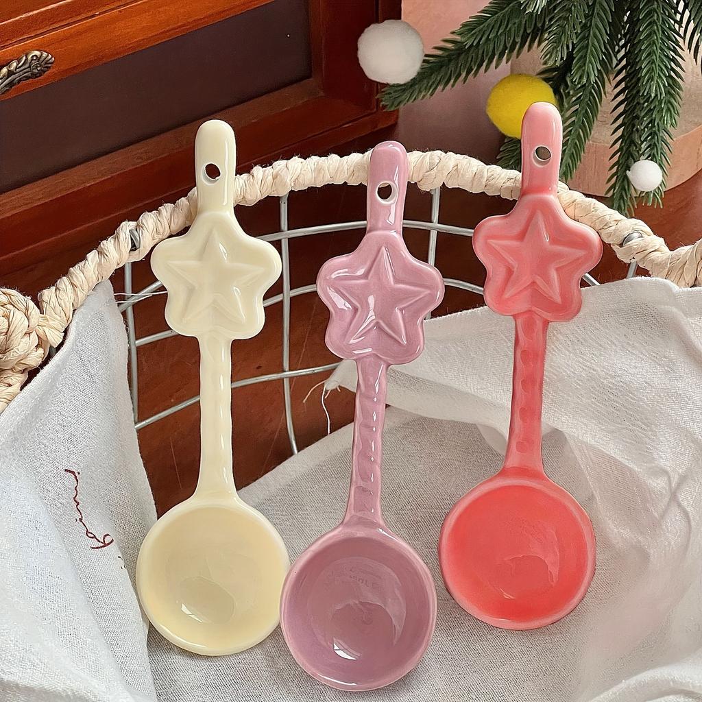 Set de 4 linguri ceramice în formă de stea, culori macaron, 15 cm, polonic de supă pentru uz casnic, linguri creative de valoare ridicată pentru terci, tăiței, înghețată, deserturi