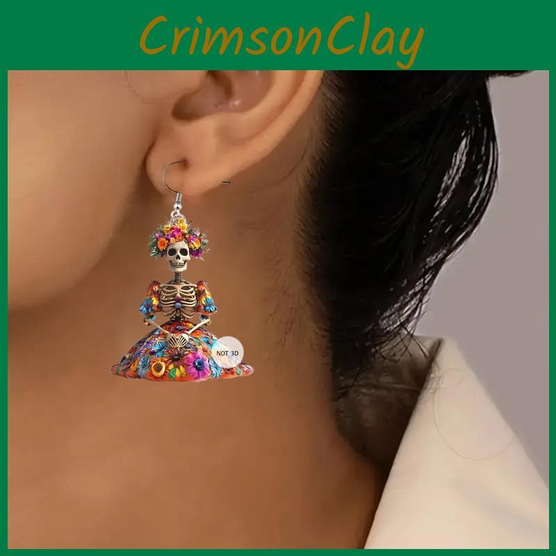 Blumen Halloween Und Schädelmuster Damen Ohrringe Für Festivalfeier