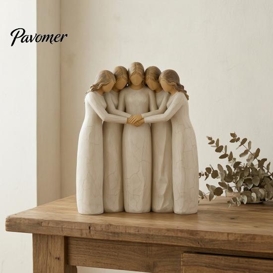 Handcrafted Wooden Statues Sisterhood Figurine, Friendship Sculpture for Living Room Home Decor Accents Bedroom Tabletop Ornament, Warm Gift