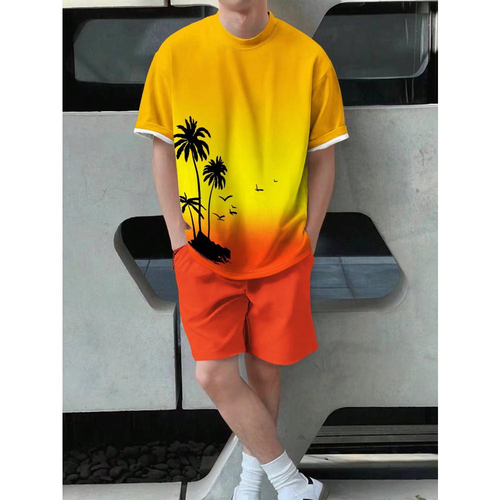 Men's Short-sleeved T-shirt Shorts Fashionable Breathable Beach Suit Casual Loose Unisex Sports Clothing