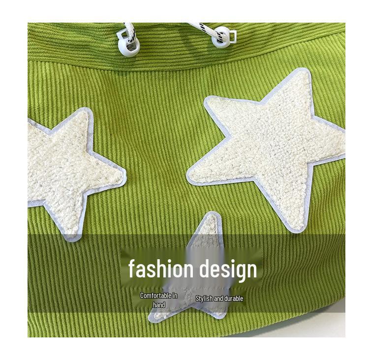 Large Capacity Corduroy Women's Shoulder and Crossbody Tote Bag with Pentagram Design