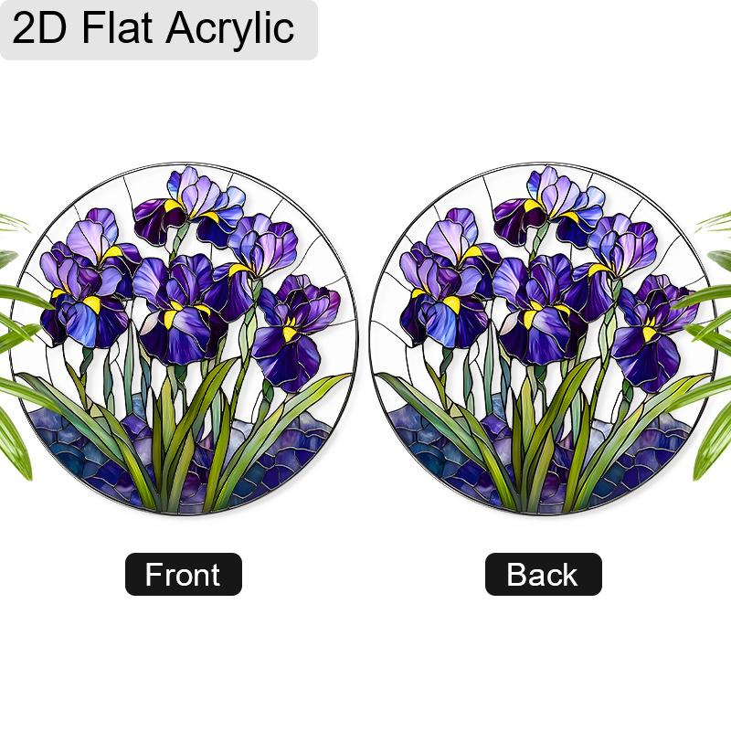 Acrylic Purple Iris Flowers Suncatcher, Stained Glass Effect Window Hanging Ornament for Garden & Flower Lover Gifts