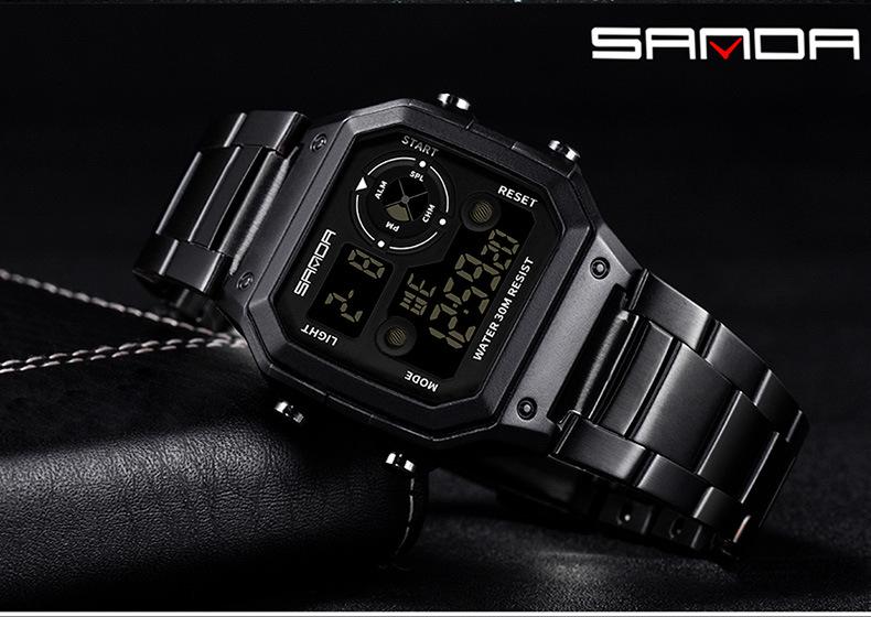 SANDA Men's Waterproof Multifunctional Steel Band Electronic Watch