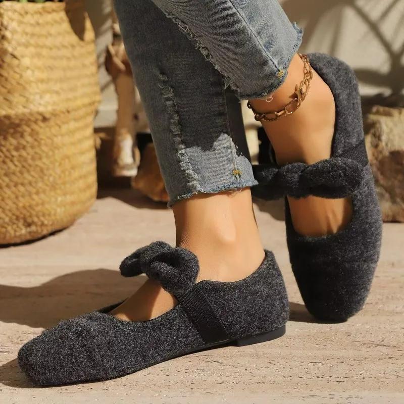 Fashion Ladies Shoes 2025 Fashion Slip on Women's Flats Plus Size Daily Flats Women Bow Tie Square Toe Soft Bottom Shallow Shoes Women